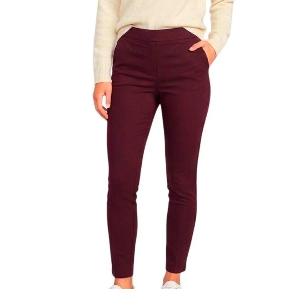 Old Navy Pixie Skinny Ankle Pants Womens 6 Burgundy Side Zip Stretch